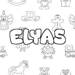 Coloriage prénom ELYAS - décor Jouets