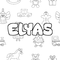Coloriage pr&eacute;nom ELYAS - d&eacute;cor Jouets