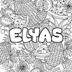 Coloriage prénom ELYAS - décor Mandala fruits