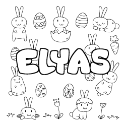 Coloriage pr&eacute;nom ELYAS - d&eacute;cor Paques