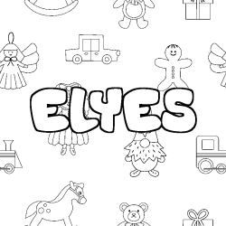 Coloriage prénom ELYES - décor Jouets