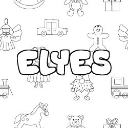 Coloriage pr&eacute;nom ELYES - d&eacute;cor Jouets