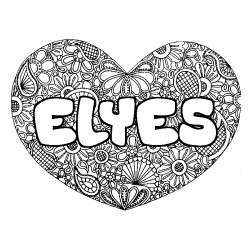 Coloriage pr&eacute;nom ELYES - d&eacute;cor Mandala coeur