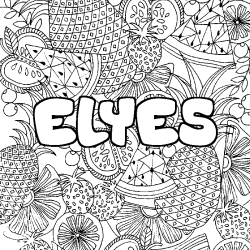 Coloriage prénom ELYES - décor Mandala fruits