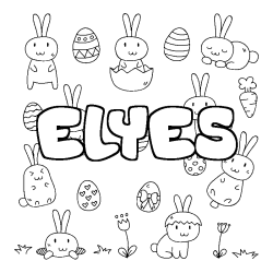 Coloriage pr&eacute;nom ELYES - d&eacute;cor Paques