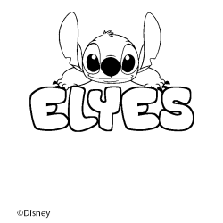 Coloriage pr&eacute;nom ELYES - d&eacute;cor Stitch