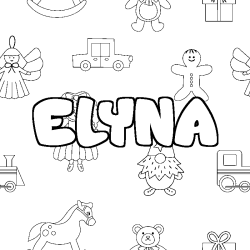 Coloriage pr&eacute;nom ELYNA - d&eacute;cor Jouets