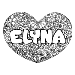 Coloriage pr&eacute;nom ELYNA - d&eacute;cor Mandala coeur