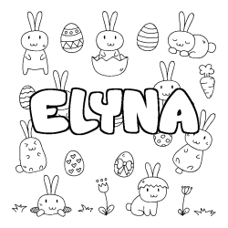 Coloriage prénom ELYNA - décor Paques