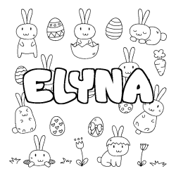 Coloriage pr&eacute;nom ELYNA - d&eacute;cor Paques