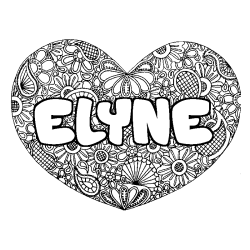 Coloriage pr&eacute;nom ELYNE - d&eacute;cor Mandala coeur
