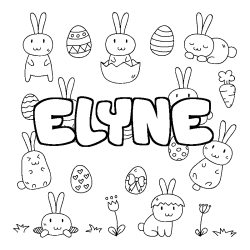 Coloriage prénom ELYNE - décor Paques