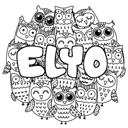 Coloriage prénom ELYO - décor Chouettes