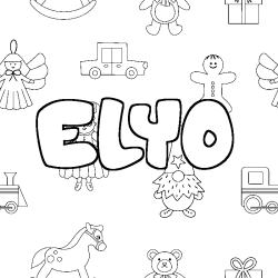 Coloriage prénom ELYO - décor Jouets