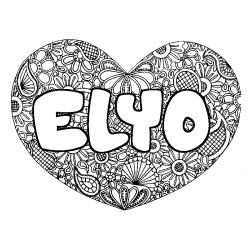 Coloriage pr&eacute;nom ELYO - d&eacute;cor Mandala coeur