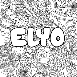 Coloriage pr&eacute;nom ELYO - d&eacute;cor Mandala fruits