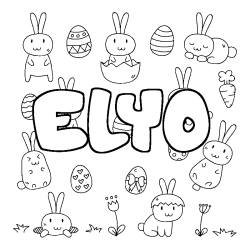Coloriage pr&eacute;nom ELYO - d&eacute;cor Paques