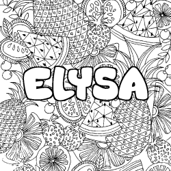 Coloriage pr&eacute;nom ELYSA - d&eacute;cor Mandala fruits