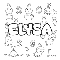 Coloriage prénom ELYSA - décor Paques