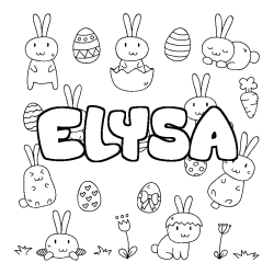 Coloriage pr&eacute;nom ELYSA - d&eacute;cor Paques
