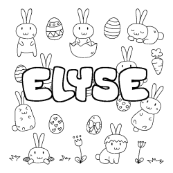 Coloriage prénom ELYSE - décor Paques