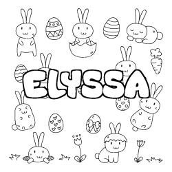 Coloriage pr&eacute;nom ELYSSA - d&eacute;cor Paques