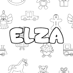 Coloriage prénom ELZA - décor Jouets