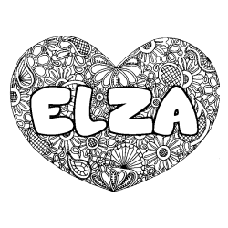Coloriage pr&eacute;nom ELZA - d&eacute;cor Mandala coeur