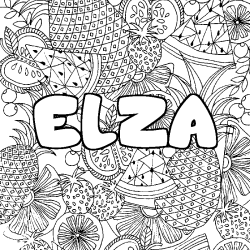 Coloriage prénom ELZA - décor Mandala fruits