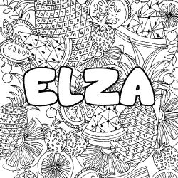 Coloriage pr&eacute;nom ELZA - d&eacute;cor Mandala fruits