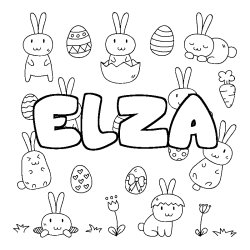 Coloriage prénom ELZA - décor Paques