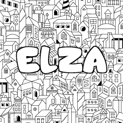 Coloriage pr&eacute;nom ELZA - d&eacute;cor Ville