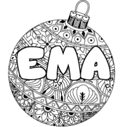 Coloriage pr&eacute;nom EMA - d&eacute;cor Boule de No&euml;l