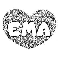 Coloriage pr&eacute;nom EMA - d&eacute;cor Mandala coeur