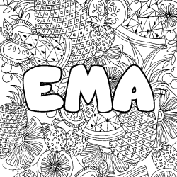 Coloriage pr&eacute;nom EMA - d&eacute;cor Mandala fruits