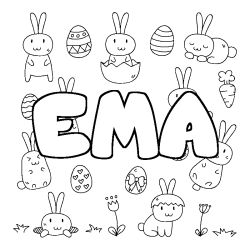 Coloriage pr&eacute;nom EMA - d&eacute;cor Paques