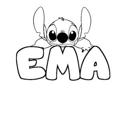 Coloriage prénom EMA - décor Stitch