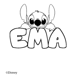 Coloriage pr&eacute;nom EMA - d&eacute;cor Stitch