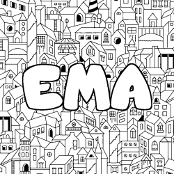 Coloriage prénom EMA - décor Ville