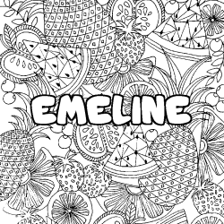 Coloriage pr&eacute;nom EMELINE - d&eacute;cor Mandala fruits