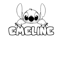 Coloriage prénom EMELINE - décor Stitch