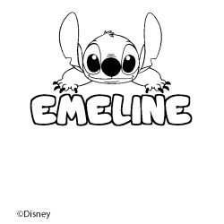Coloriage pr&eacute;nom EMELINE - d&eacute;cor Stitch
