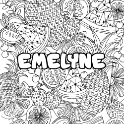 Coloriage pr&eacute;nom EMELYNE - d&eacute;cor Mandala fruits