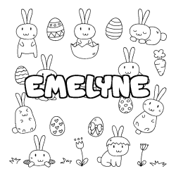Coloriage pr&eacute;nom EMELYNE - d&eacute;cor Paques