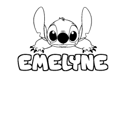 Coloriage prénom EMELYNE - décor Stitch