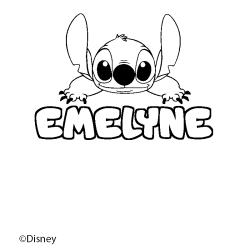 Coloriage pr&eacute;nom EMELYNE - d&eacute;cor Stitch