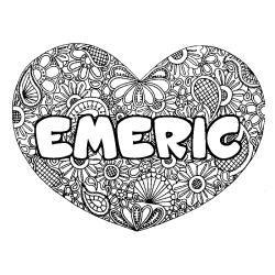 Coloriage prénom EMERIC - décor Mandala coeur