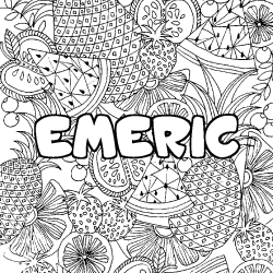 Coloriage pr&eacute;nom EMERIC - d&eacute;cor Mandala fruits