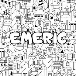 Coloriage pr&eacute;nom EMERIC - d&eacute;cor Ville