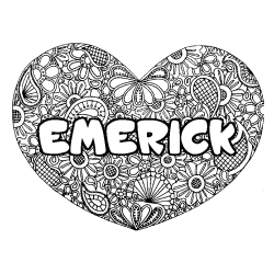Coloriage prénom EMERICK - décor Mandala coeur